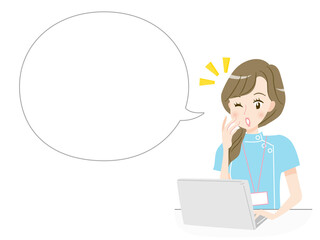 パソコンの画面を見て驚く看護師と吹き出しのイラスト素材
