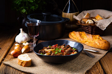 classic beef goulash with peppers and onions