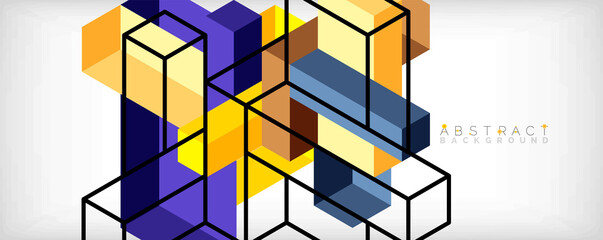 Obraz premium Abstract background. 3d cubes, cubic elements and blocks. Techno or business concept for wallpaper, banner, background, landing page