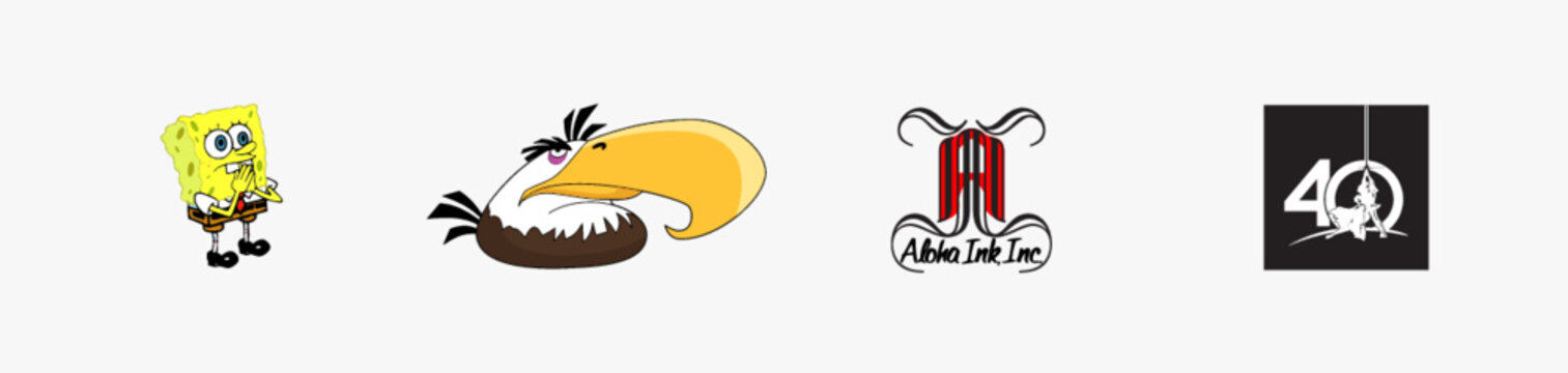 New Spong Bob logo, Angry Bird logo, Star Wars 40th Anniversary logo, Aloha Ink, Inc. logo, Editorial vector logo on white paper.