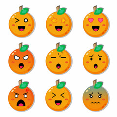 Orange fruit with different emotions