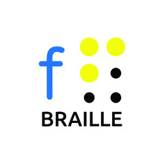 Vector illustration Braille alphabet F, abc with letters, punctuation and numbers. Realistic Dots. Abc for vision disable blind people. Braille letter as dot.