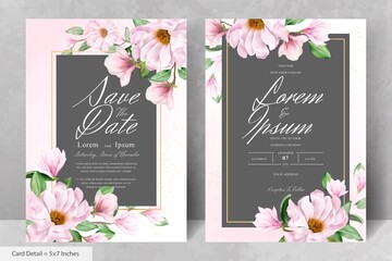 Magnolia Arrangement Floral Frame Wedding Invitation Card Template