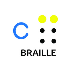 Vector illustration Braille alphabet C abc with letters, punctuation and numbers. Realistic Dots. Abc for vision disable blind people. Braille letter as dot.