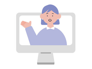オンラインで説明する女性のイラスト