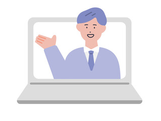 オンラインで説明する男性のイラスト