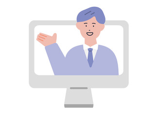 オンラインで説明する男性のイラスト