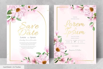 Fototapeta na wymiar Magnolia Arrangement Floral Frame Wedding Invitation Card Template