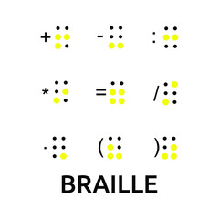 Vector illustration Braille alphabet, abc with letters, punctuation and numbers. Realistic Dots. Abc for vision disable blind people. Braille letter as dot.