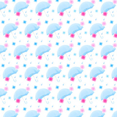 グラデーションがきれいな紫陽花と傘と雨のパターンイラスト