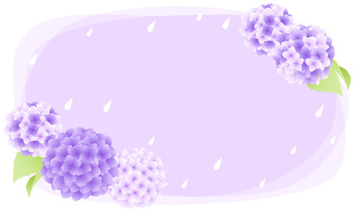 紫陽花と雨と水たまりのベクターフレームイラスト