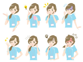 若い看護師の表情イラスト素材セット