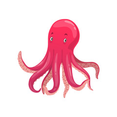 Cartoon octopus underwater animal, isolated vector sea and ocean creature, childish character with pink skin and long tentacles. Water kraken, cephalopoda character with eyes and feelers © Vector Tradition