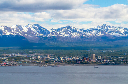 Anchorage, Alaska with Chugach mountains in background