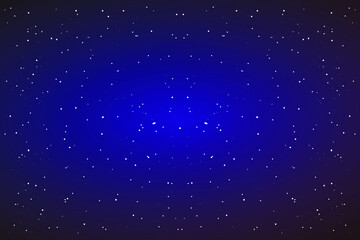 Night starry sky, blue shining space. Abstract background with stars, cosmos. Vector illustration for banner, brochure, web design
