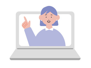 オンラインで説明する女性のイラスト