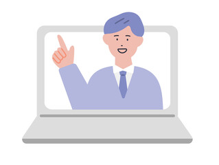 オンラインで説明する男性のイラスト