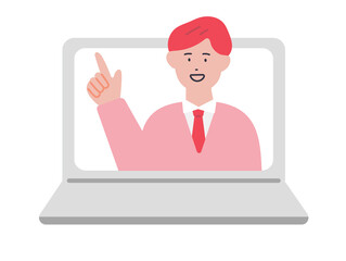 オンラインで説明する男性のイラスト