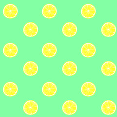 輪切りのレモンの涼しげなシームレスパターン　手描き水彩イラストのテキスタイル