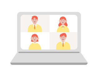 パソコンでオンライン会議をするビジネスパーソンのイラスト