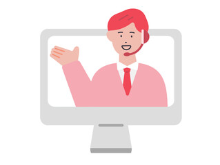 オンラインで案内をするカスタマーサービスのオペレーターの男性のイラスト