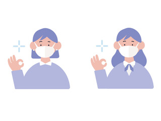 マスクをつけてOKサインをするビジネスパーソンのイラスト