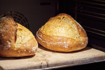 The process of making wheat bread at home. Baking bread in the oven. The concept of healthy...