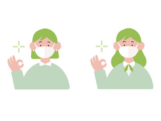 マスクをつけてOKサインをするビジネスパーソンのイラスト