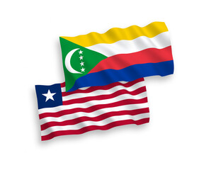 Flags of Union of the Comoros and Liberia on a white background