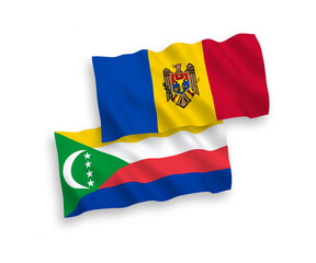 Flags of Union of the Comoros and Moldova on a white background