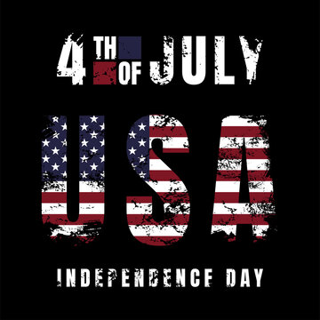 
4th of july american independence day. vintage grunge style USA flag illustration on black background, in eps10 vector file format.