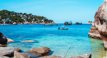 Fototapeta premium View of the bay and rocks on the island,Shark Bay Koh Tao