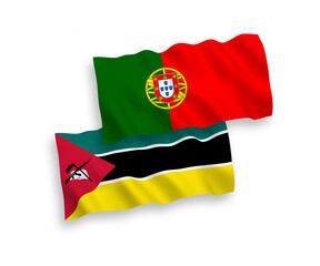 Flags of Portugal and Republic of Mozambique on a white background