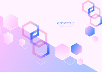 Geometric abstract template design with hexagon shapes on pink and blue gradient backgrounds. Vector Illustration.