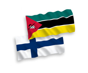 Flags of Finland and Republic of Mozambique on a white background