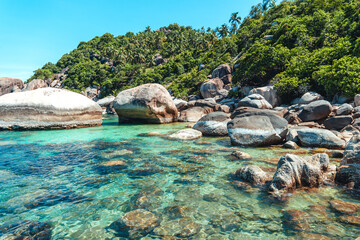 View of the bay and rocks on the island,Shark Bay Koh Tao