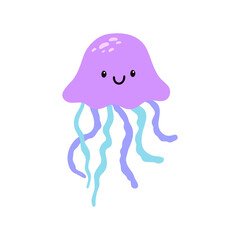 Cute cartoon jellyfish isolated on white background. Vector marine illustration for kids