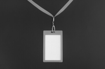 Blank badge with copy space for text close-up on black background.	