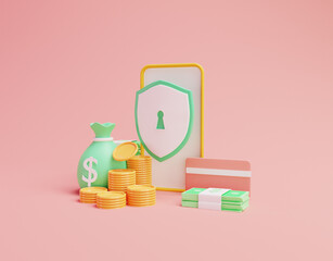 3D rendering of a cute money security illustration	
