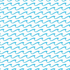Ocean and sea waves seamless pattern background, vector water wavy lines. Blue waves pattern ornament, abstract art or river wavy curves and linear ripple of water surf for tile background