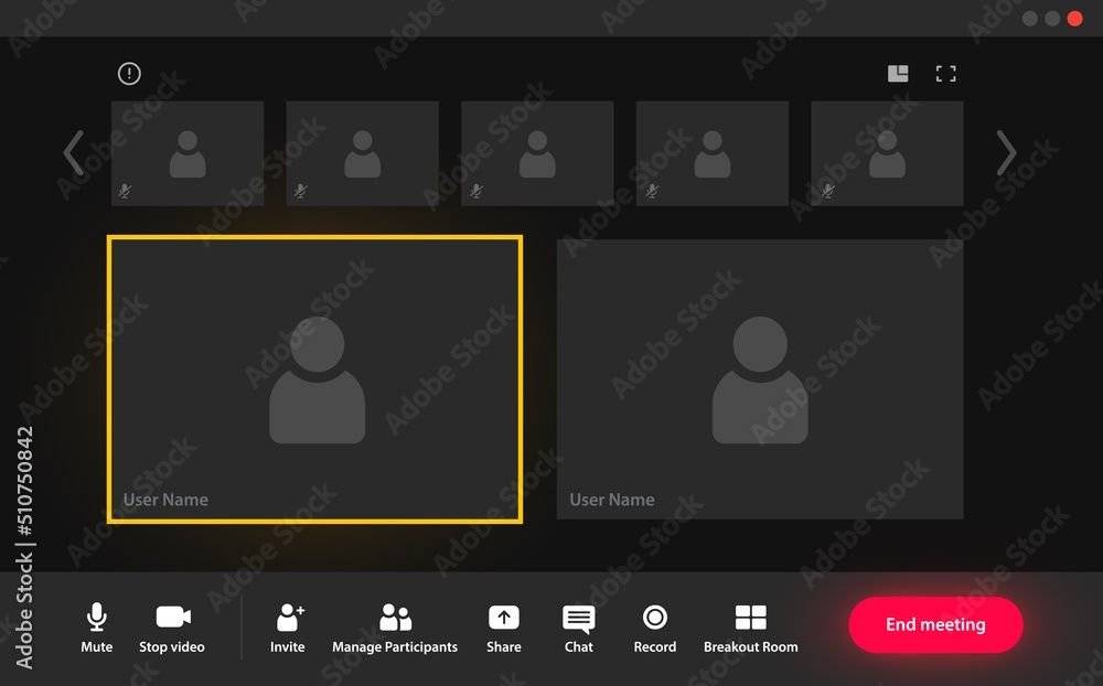Fototapete videocall interface, video call screen or conference chat app, vector computer ui template. web vide