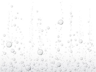 Realistic soda bubbles background, water fizz or transparent fizzy drink, vector liquid drops. Soda bubbles or oxygen air and gas effect in clear pure water, sparkling fizzy effervescent bubbles