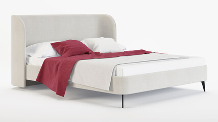 Bed on a white background. Soft bed with a curved back. 3D rendering.