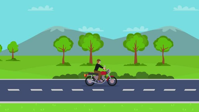 Man riding a old motorcycle on countryside road