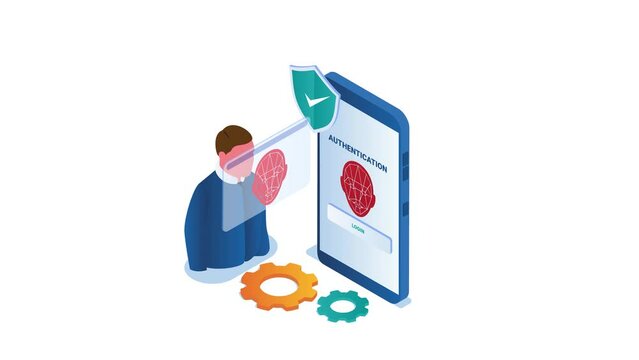 Man trying unlock cellphone with face recognition