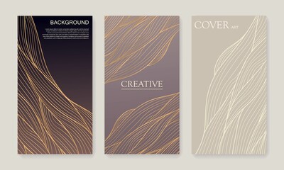 Minimalist Cover Set with Abstract Line Art Textures, Waves. Minimalist Trendy Contemporary Design Perfect for Wall Art, Prints, Social Media, Posters, Invitations, Branding Design.