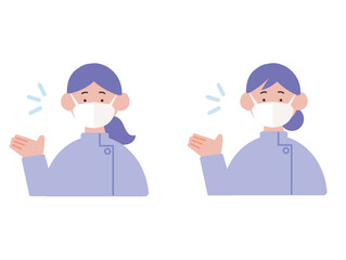 マスクをつけて案内をする看護師の女性のイラスト