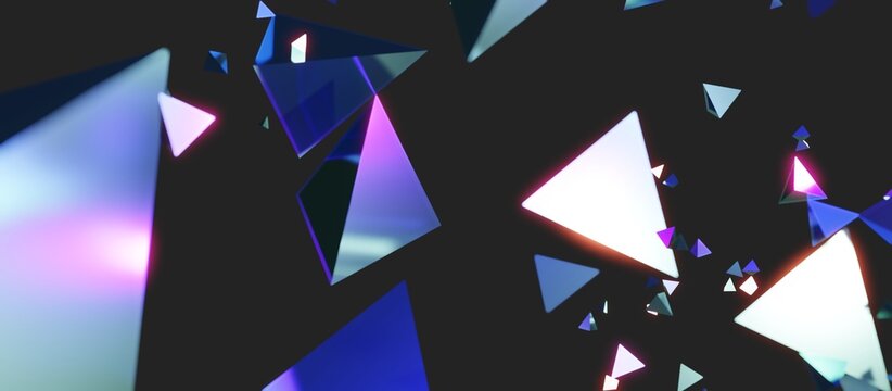 broken glass triangle abstract glowing technology background 3d illustration