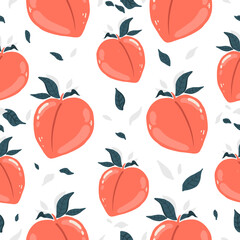 Seamless hand drawn peach fruit pattern