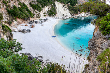 Agiofili Beach, Lefkada Island, Greece, stunning beauty with clear blue calm sea.